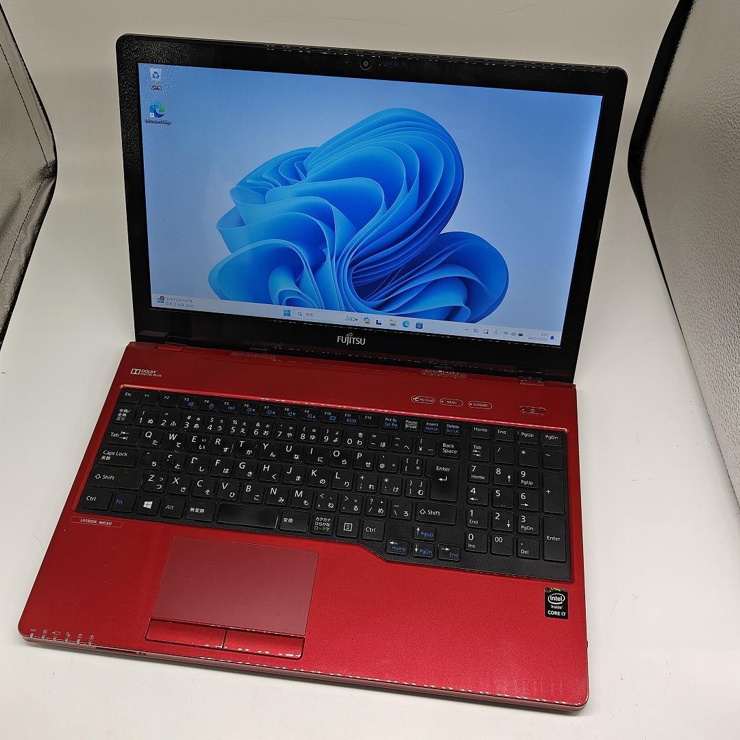 【富士通】AH53 高性能i7 SSD256GB 8GB レッド ノートPC