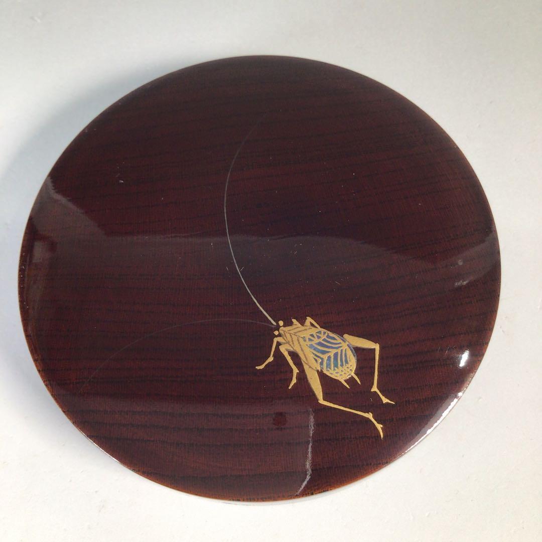 Ｍ８７０　香合　『西村松雲作』『溜塗』『虫蒔絵』『丸香合』　共箱　茶道具