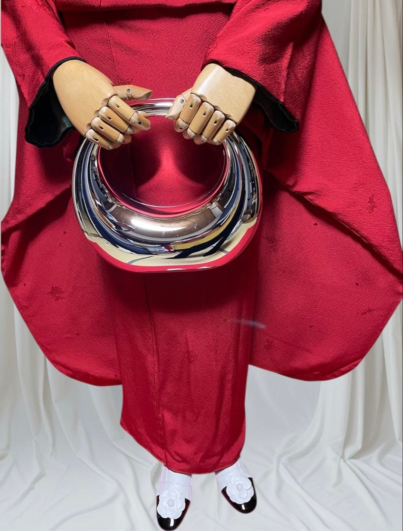 ファーショール付き 振袖 フルセット 山本寛斎 赤 白 無地