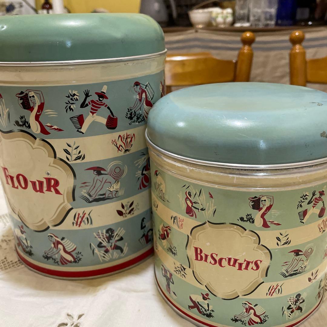 554イギリス買い付けレトロ 小麦粉 ビスケット 缶セット1950年代ー