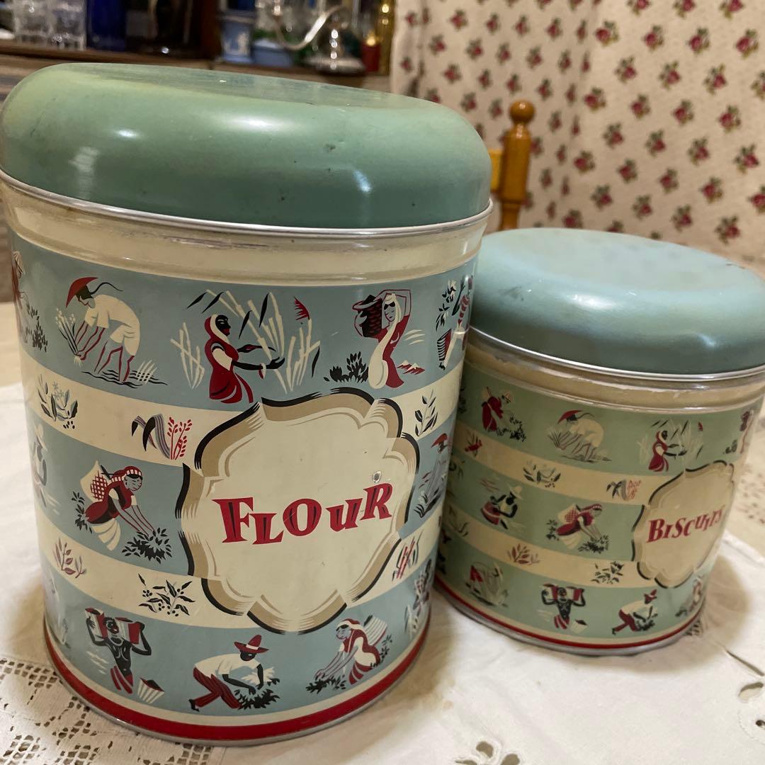 554イギリス買い付けレトロ 小麦粉 ビスケット 缶セット1950年代ー