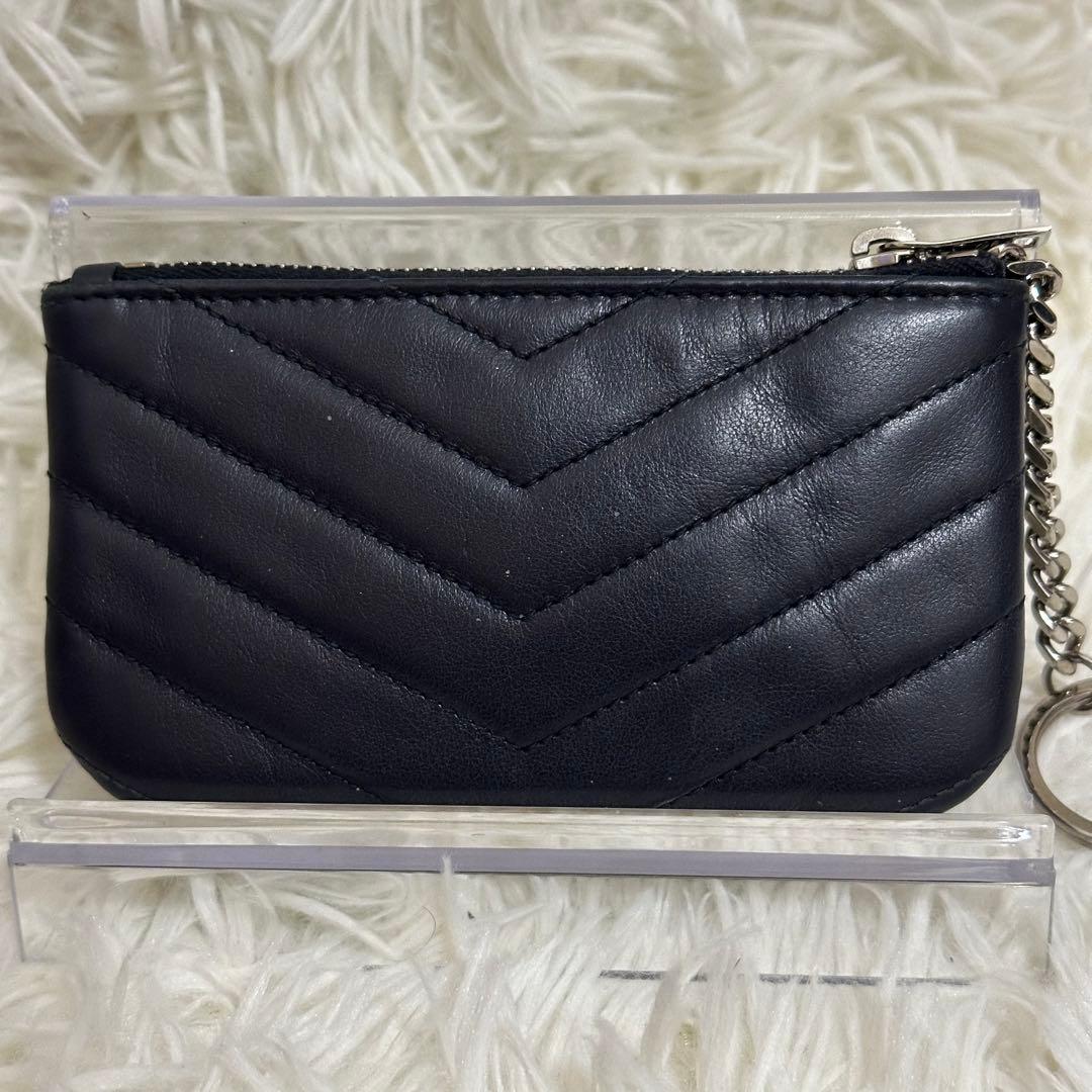 SAINT LAURENT ケース キルティングレザー シルバーロゴ 黒