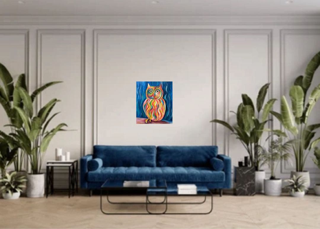 幸運を呼ぶフクロウART・油絵・原画・油彩画・インテリア・アニマルアート・開運