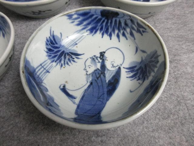 古伊万里染付竹林の賢人図しゅんかん皿7枚 [B25615]