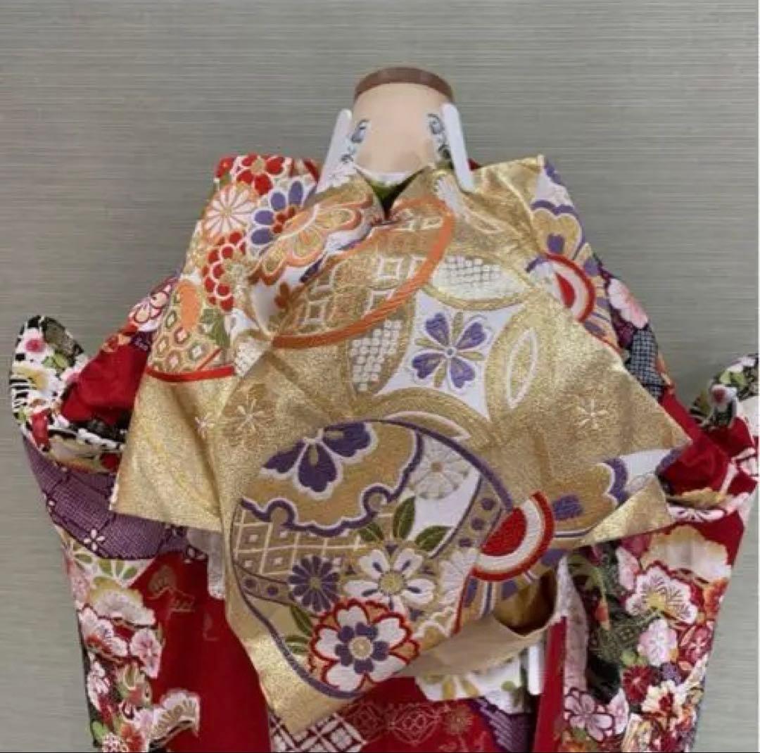 【新品・未使用】【大きいサイズ】【振袖】赤の豪華な唐絞り振袖フルセット