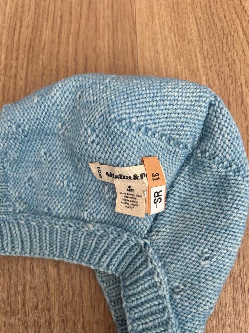 Misha&puff ポップコーンknitボンネット 水色