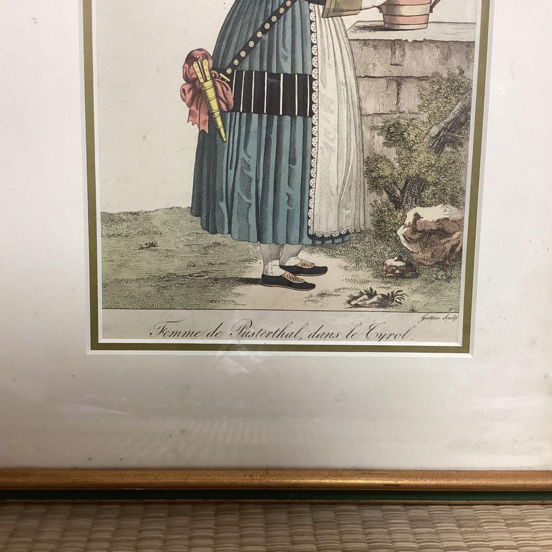 フランスアンティーク石版画2点セット フレーム付き