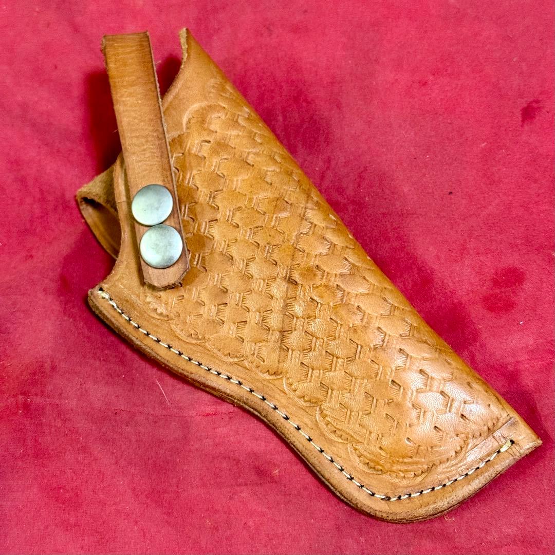 革製 リボルバー用 ヒップホルスター ベージュ バスケット調 革製ホルスター