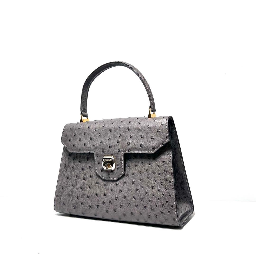【美品】HERNO Italy製/オーストリッチ/ターンロック/ハンドバッグ