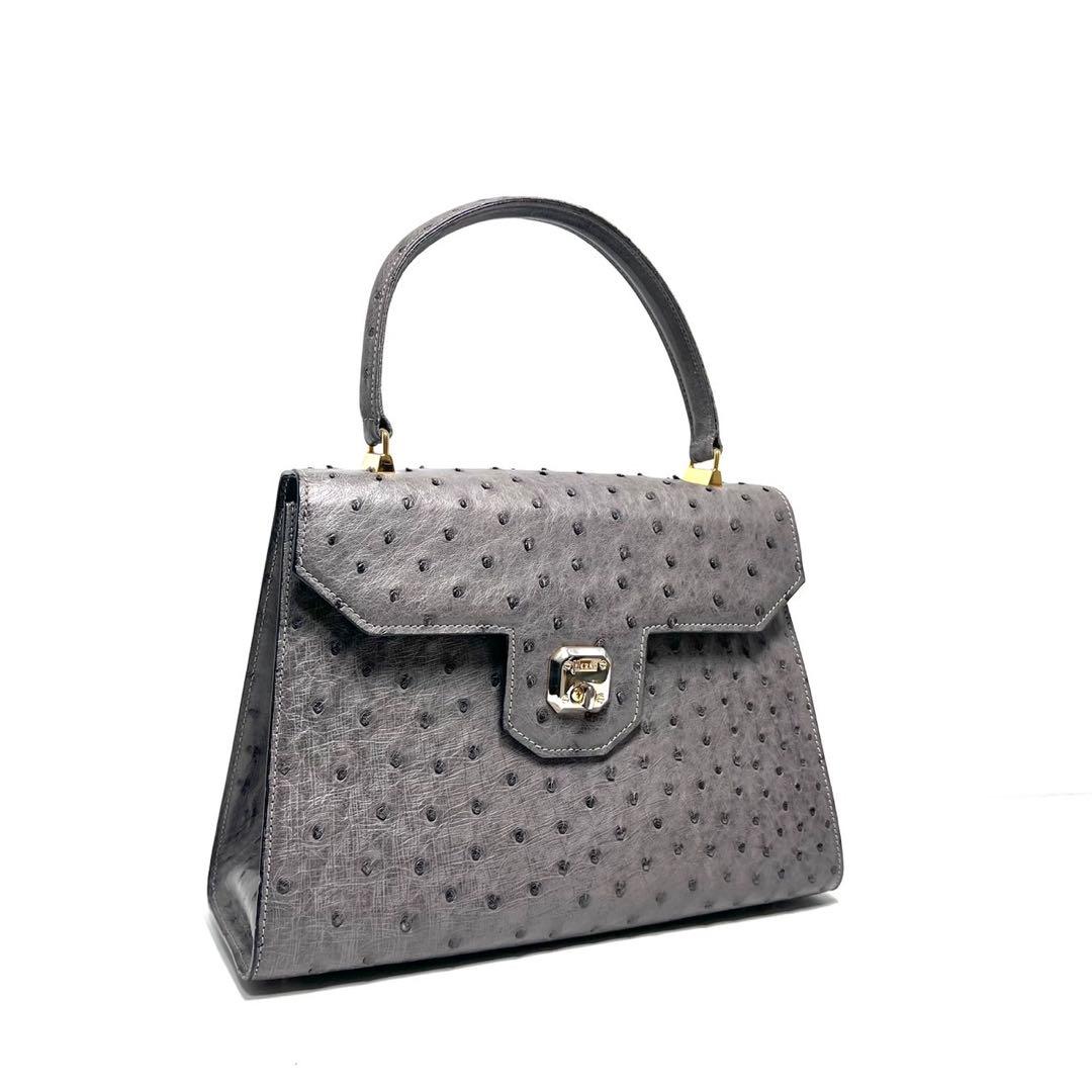 【美品】HERNO Italy製/オーストリッチ/ターンロック/ハンドバッグ