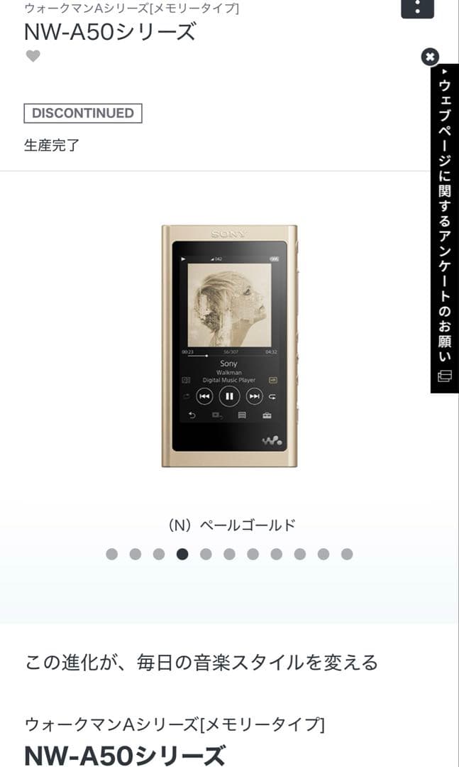 SONY ウォークマン NW-A50シリーズ ペールゴールド