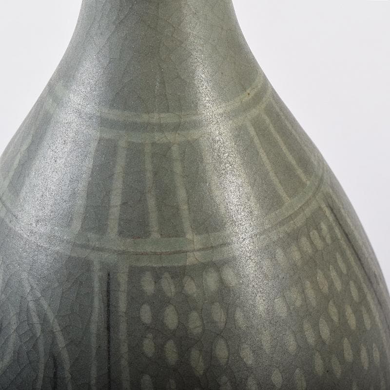 朝鮮美術　李朝　高麗青磁　象嵌花文　徳利　V　R7944