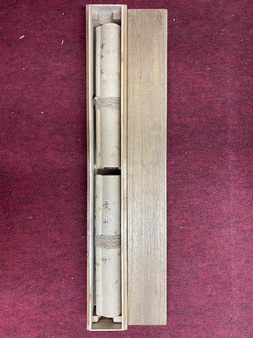 在銘(雪山) 梅竹図 絹本 双幅 時代物 掛軸24120701