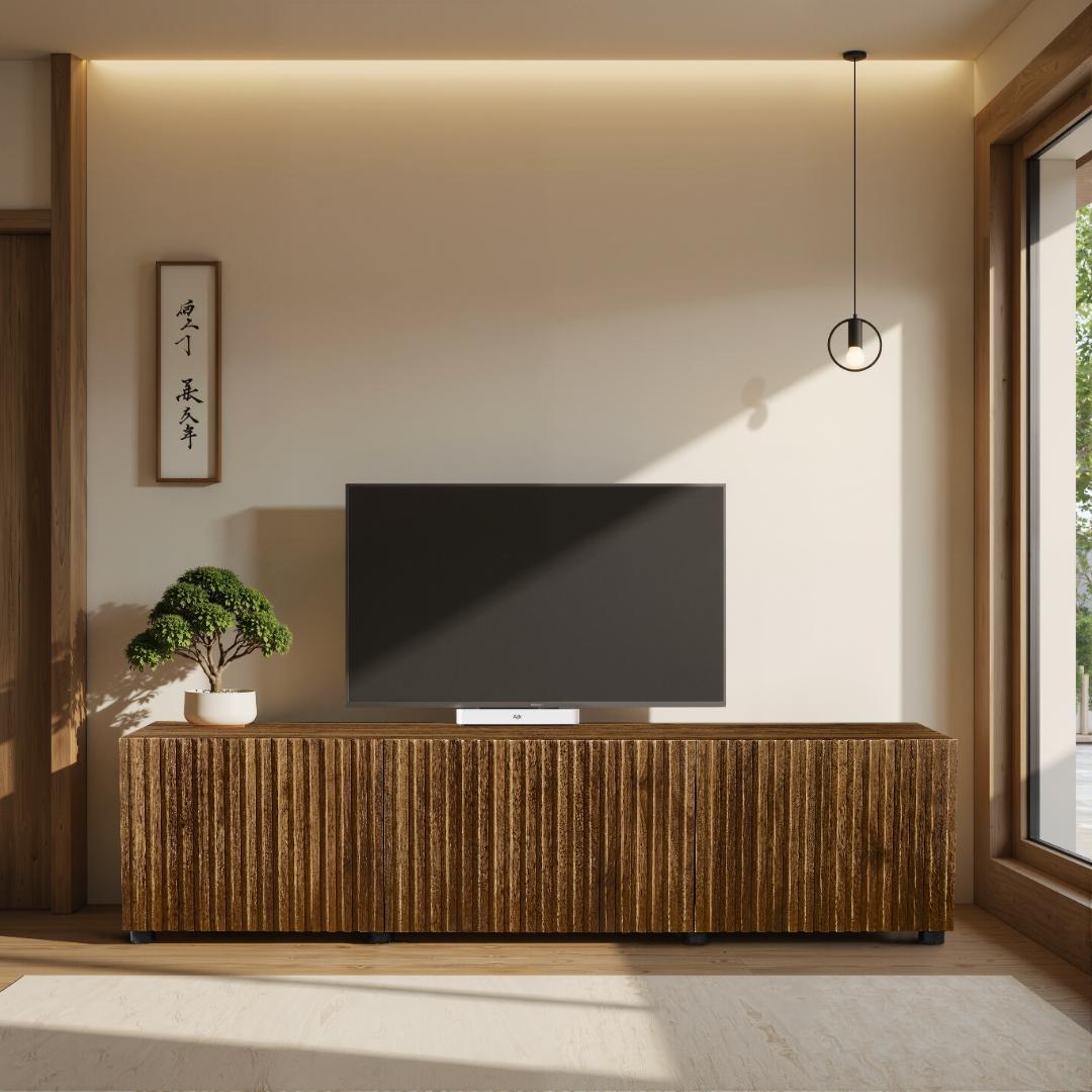 【新作】和風モダン TVボード ウォールナット材 収納付き