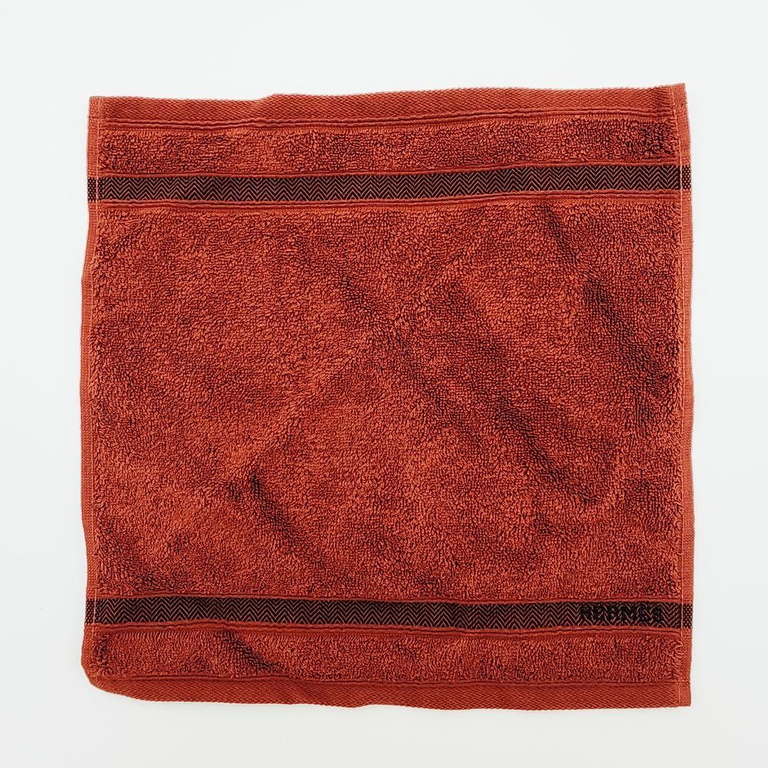 極美品 ★HERMES★ エルメス ハンドタオル シェブロン柄 ブラウン