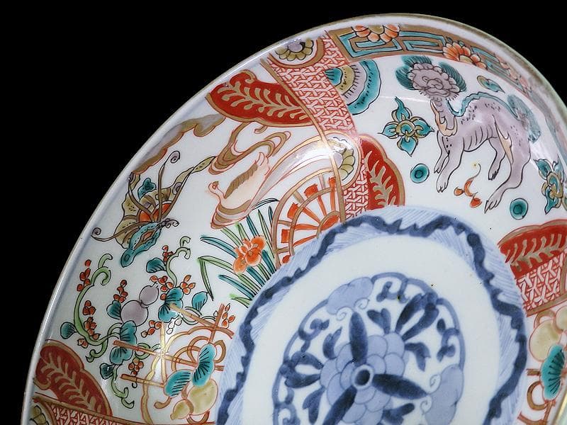 古伊万里　色絵　花鳥紋に獅子の図　深鉢　D285AS-CQm