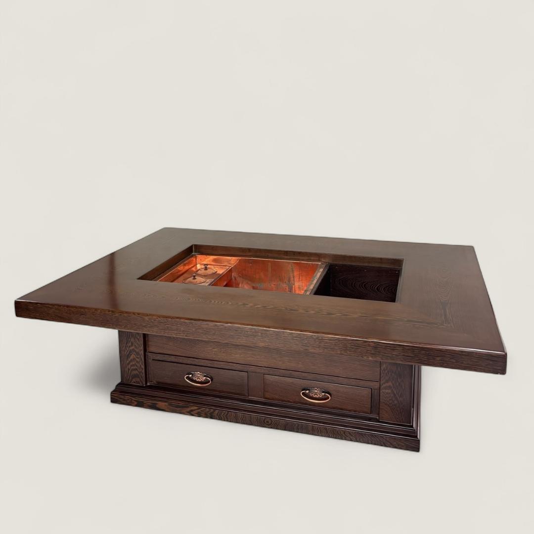 最高級品 鉄刀木 無垢材 関西火鉢 長火鉢 囲炉裏 ヴィンテージ 1200W