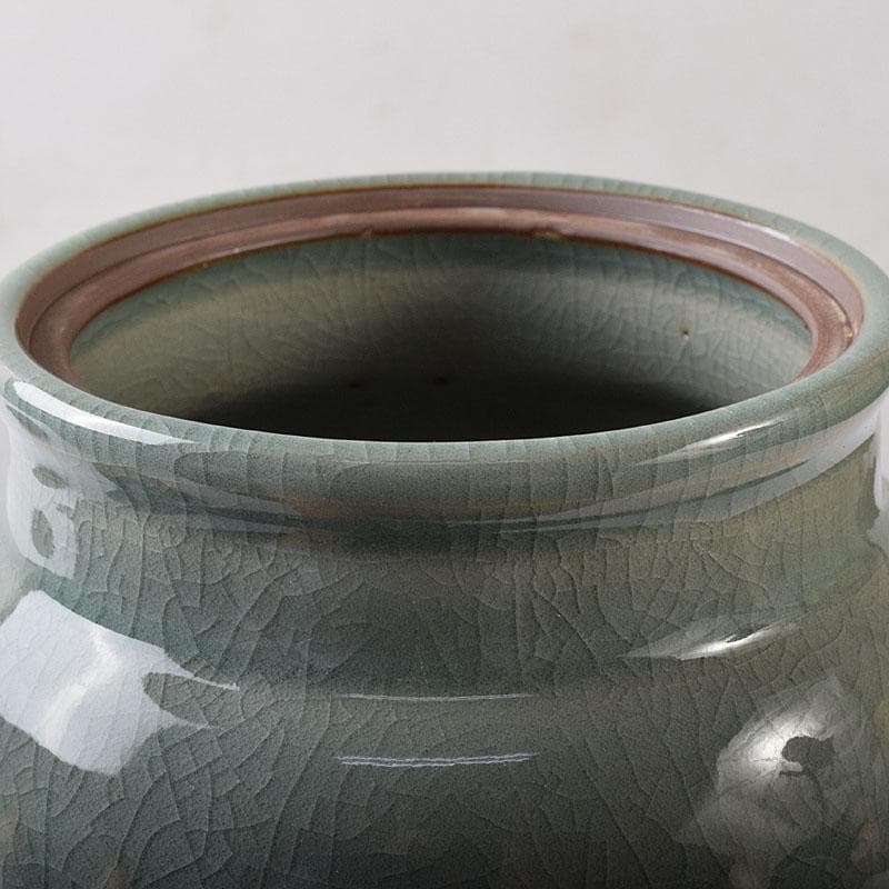 中国　徐朝興　徐凌　龍泉青磁　三ツ足蓋香炉　唐木台・証明書・箱付　V　7769C