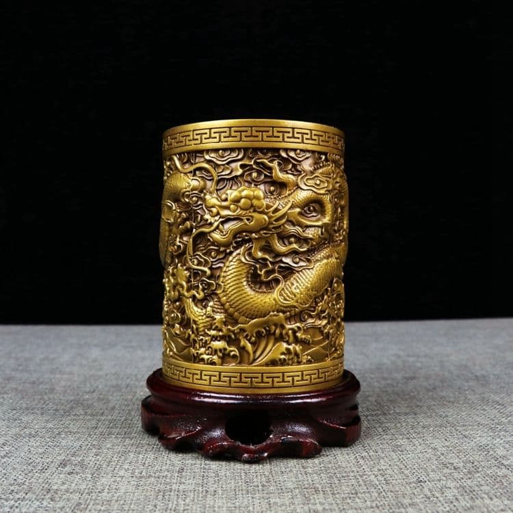 銅器 盤竜の 筆箱 書道具 文房具 現代工芸品 美術品 置物