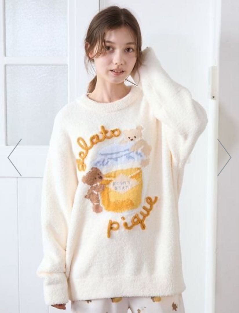 ジェラートピケ ベビモコはちみつベアジャガードプルオーバー