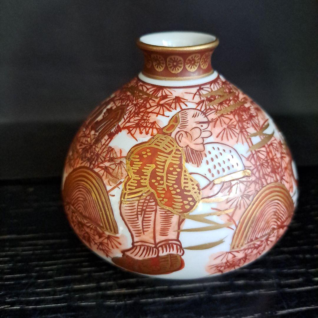 江戸中期　油壺　幻の湖東焼　赤絵金彩人物図　極上