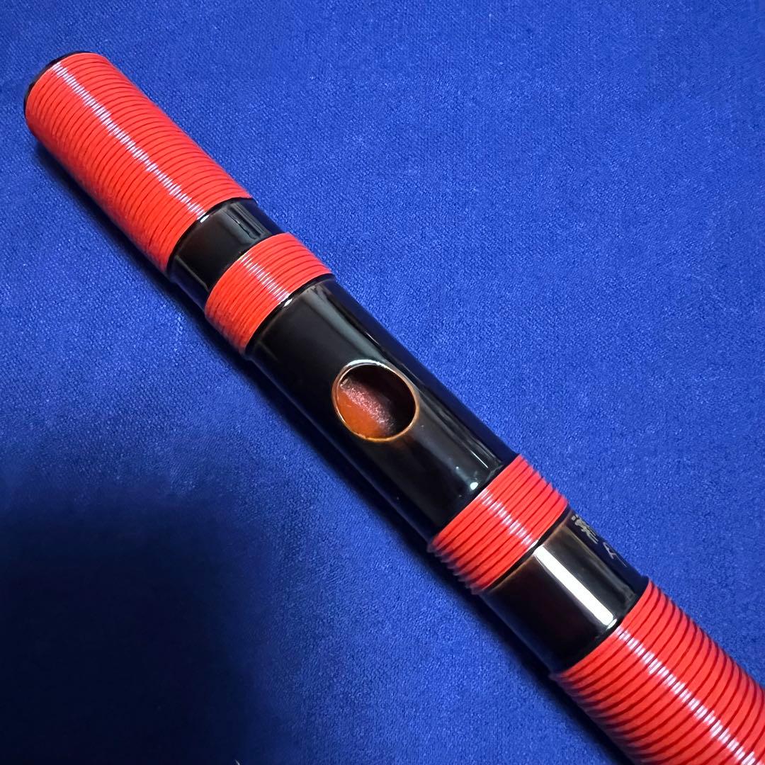 篠笛 新月乃笛 8本調子 ドレミ調 総籐巻 黒朱漆塗