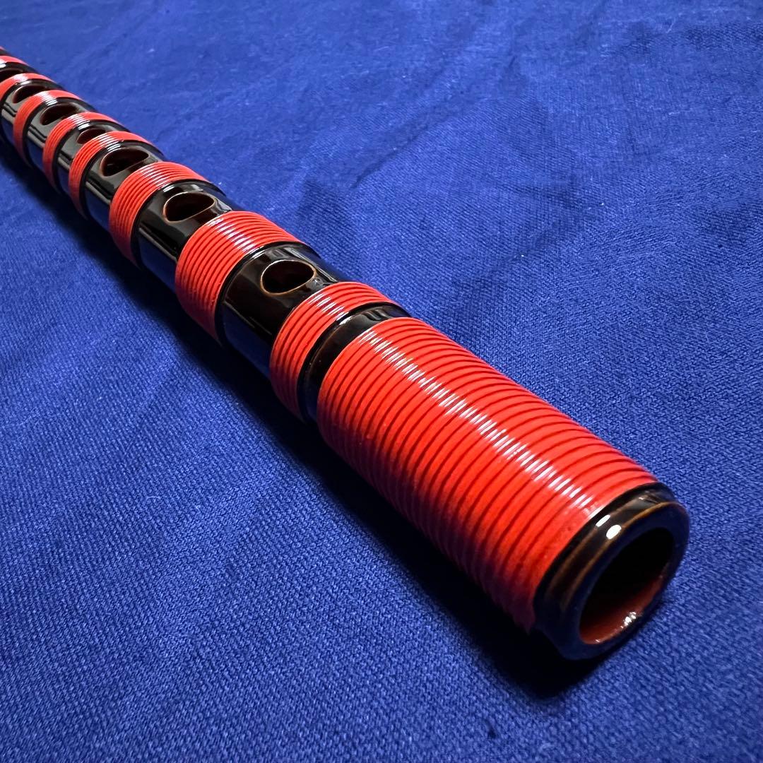 篠笛 新月乃笛 8本調子 ドレミ調 総籐巻 黒朱漆塗