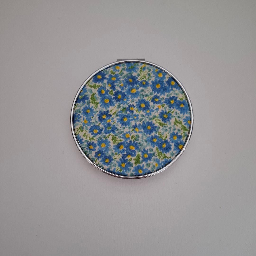 青い花柄 　コンパクト　両面ミラー 　丸い　薄い　軽い　かわいい