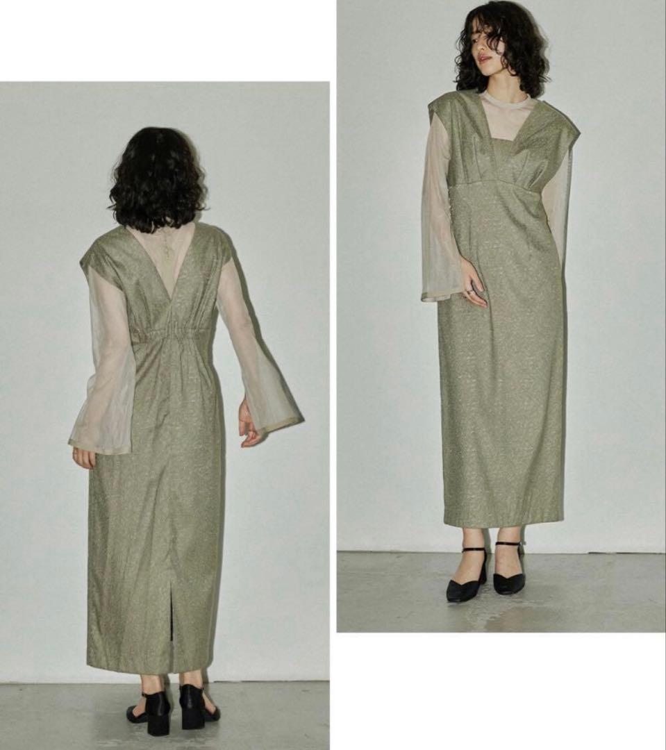 ANDRESD V line jacquard dress カーキ　M