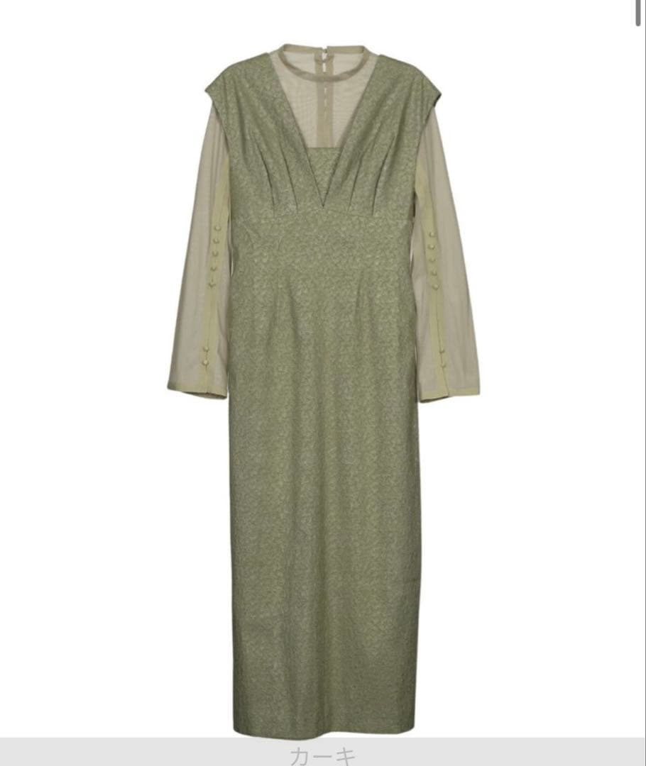 ANDRESD V line jacquard dress カーキ　M