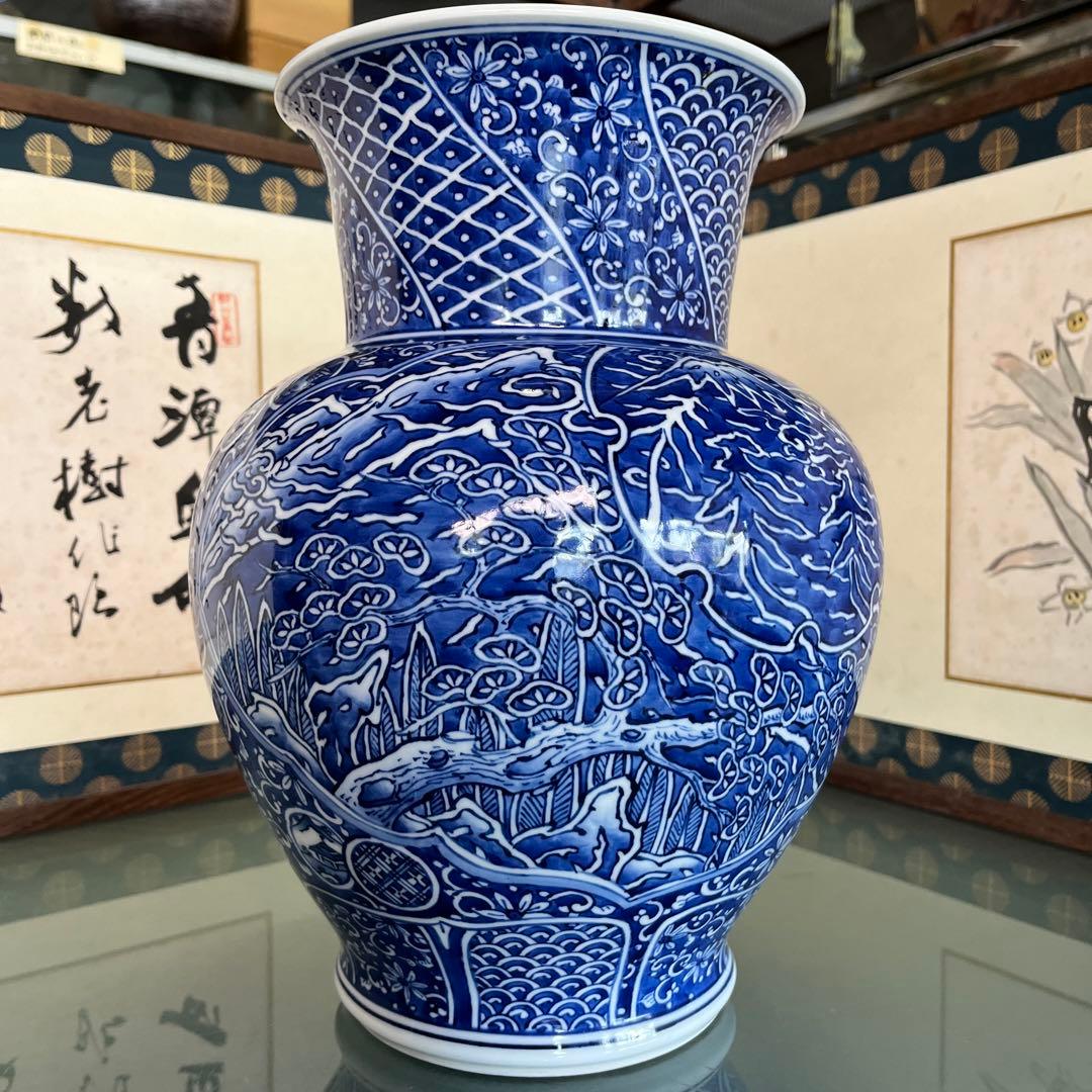 平戸三川内焼　裕祥窯　染付大花瓶