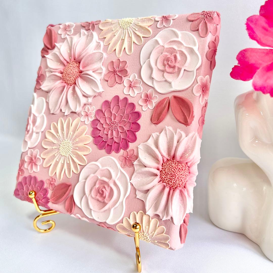 テクスチャーアート　絵画　インテリアアート　花　立体　絵　北欧インテリア　花の絵