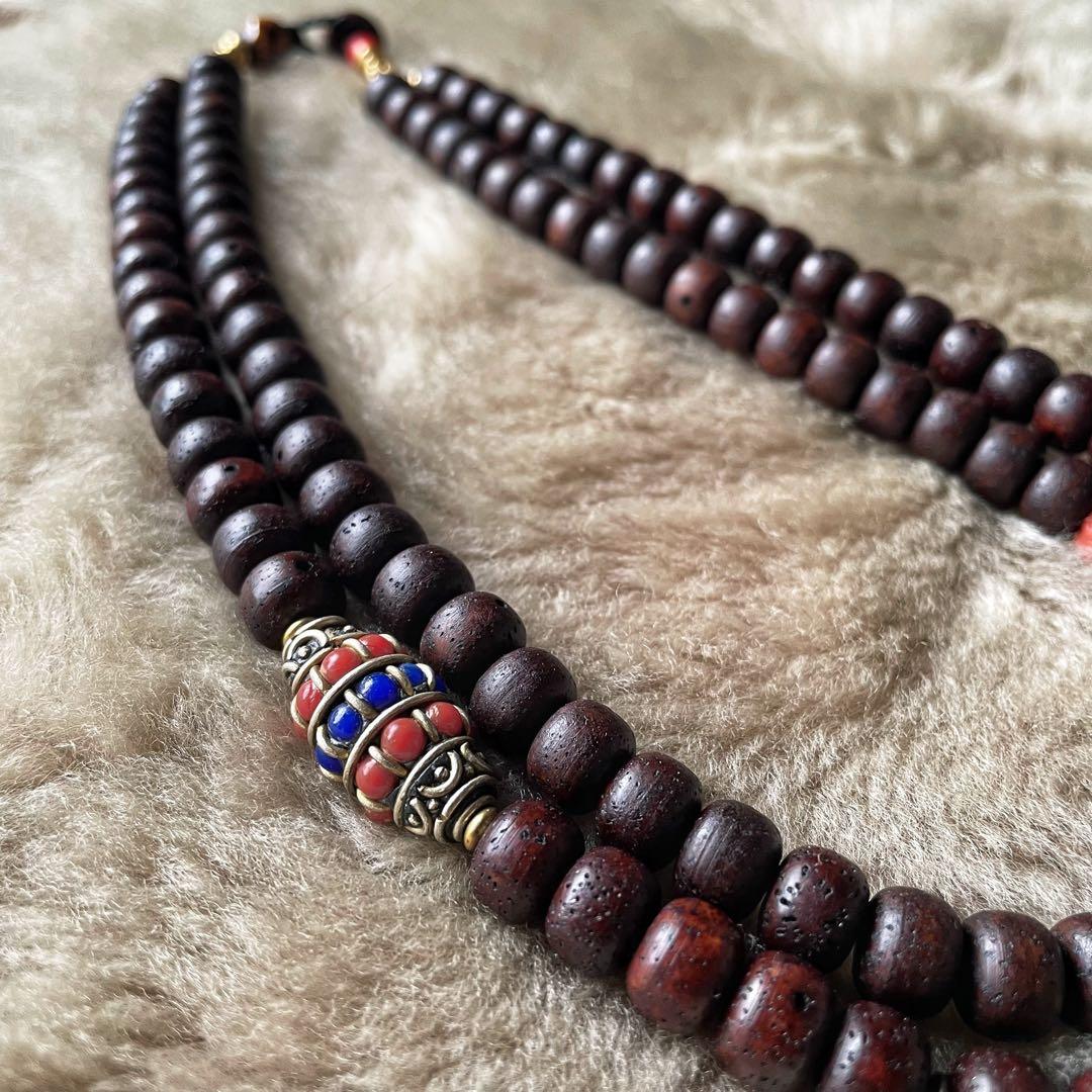 星月菩提樹・山珊瑚/二連数珠型 チベタン ネックレス