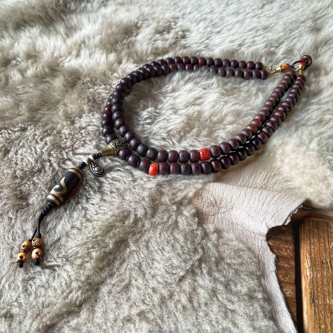 星月菩提樹・山珊瑚/二連数珠型 チベタン ネックレス