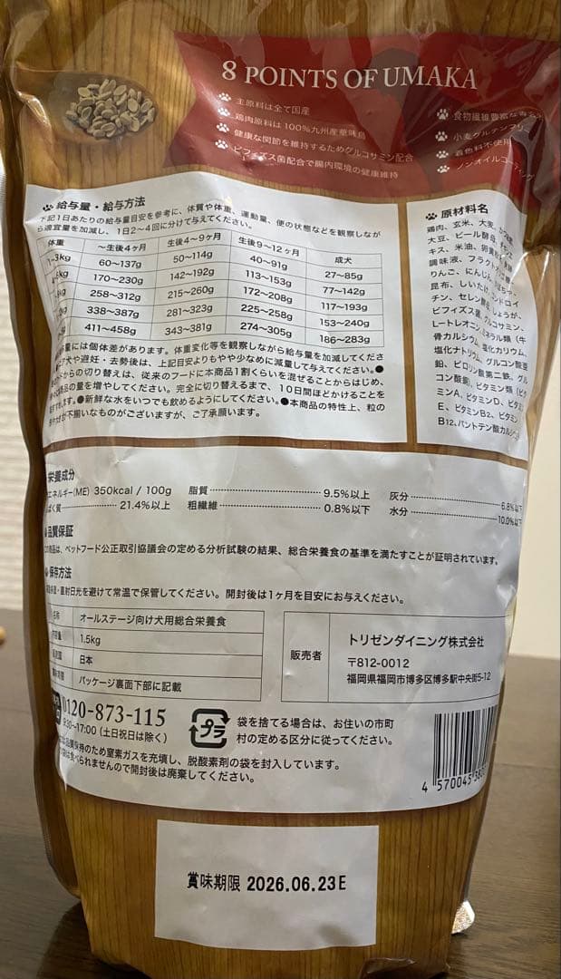 うまか ドッグフード袋　訳あり