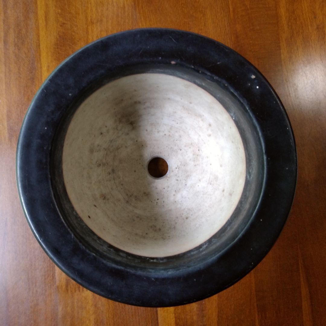 瀬戸　黒釉貼付桔梗文　植木鉢　骨董