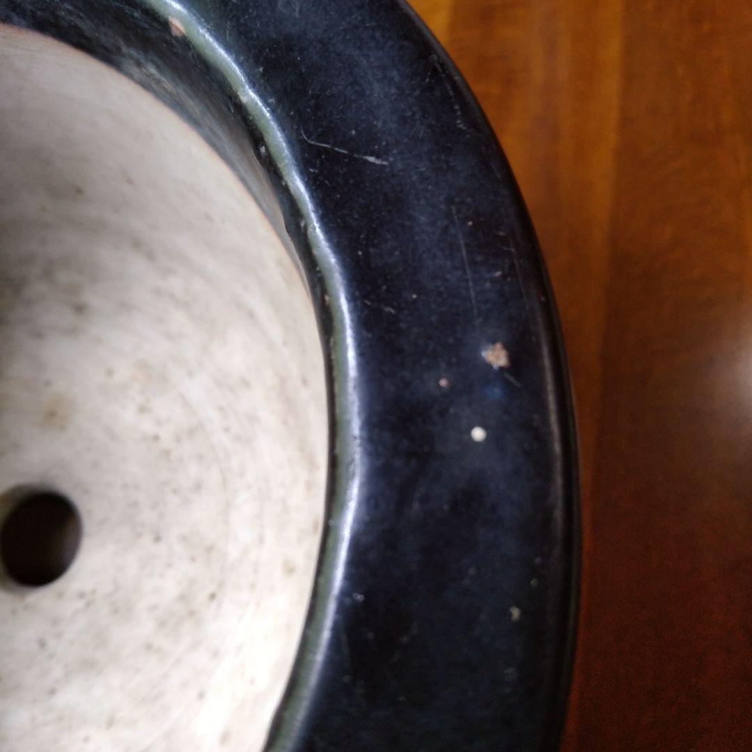 瀬戸　黒釉貼付桔梗文　植木鉢　骨董