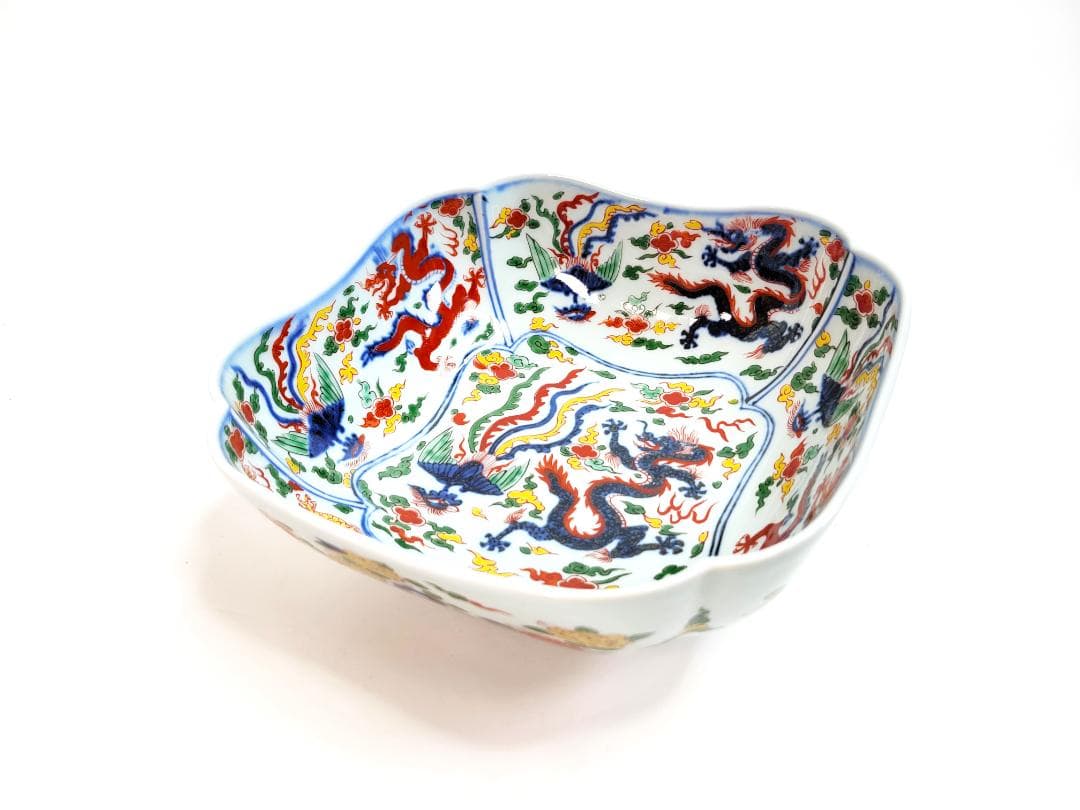 彌左衛門作 染錦万暦龍鳳凰絵 花形大鉢 古伊万里　コレクション　骨董品