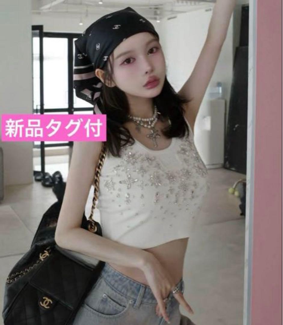 Darich ジュエリーリブノースリトップス ホワイト