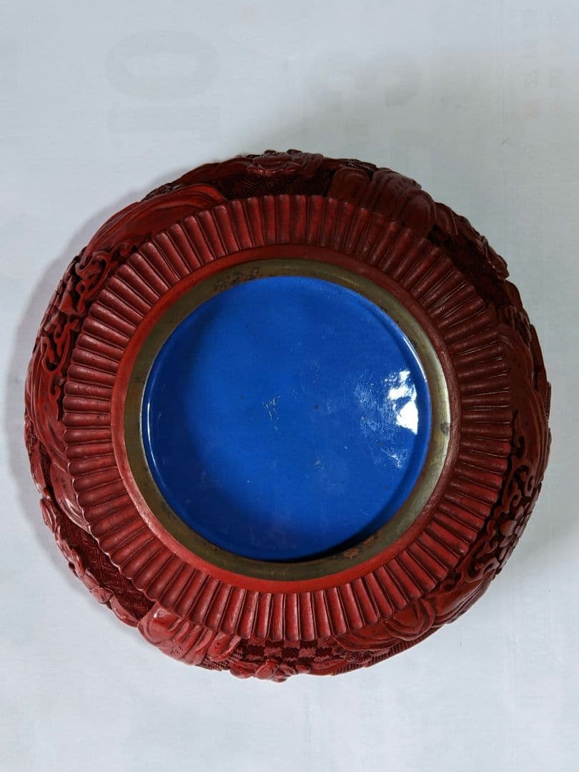 ♦中国 古玩 堆朱彫漆 七宝釉楼閣山水図紋様 盆 コレクション骨董品アンティーク