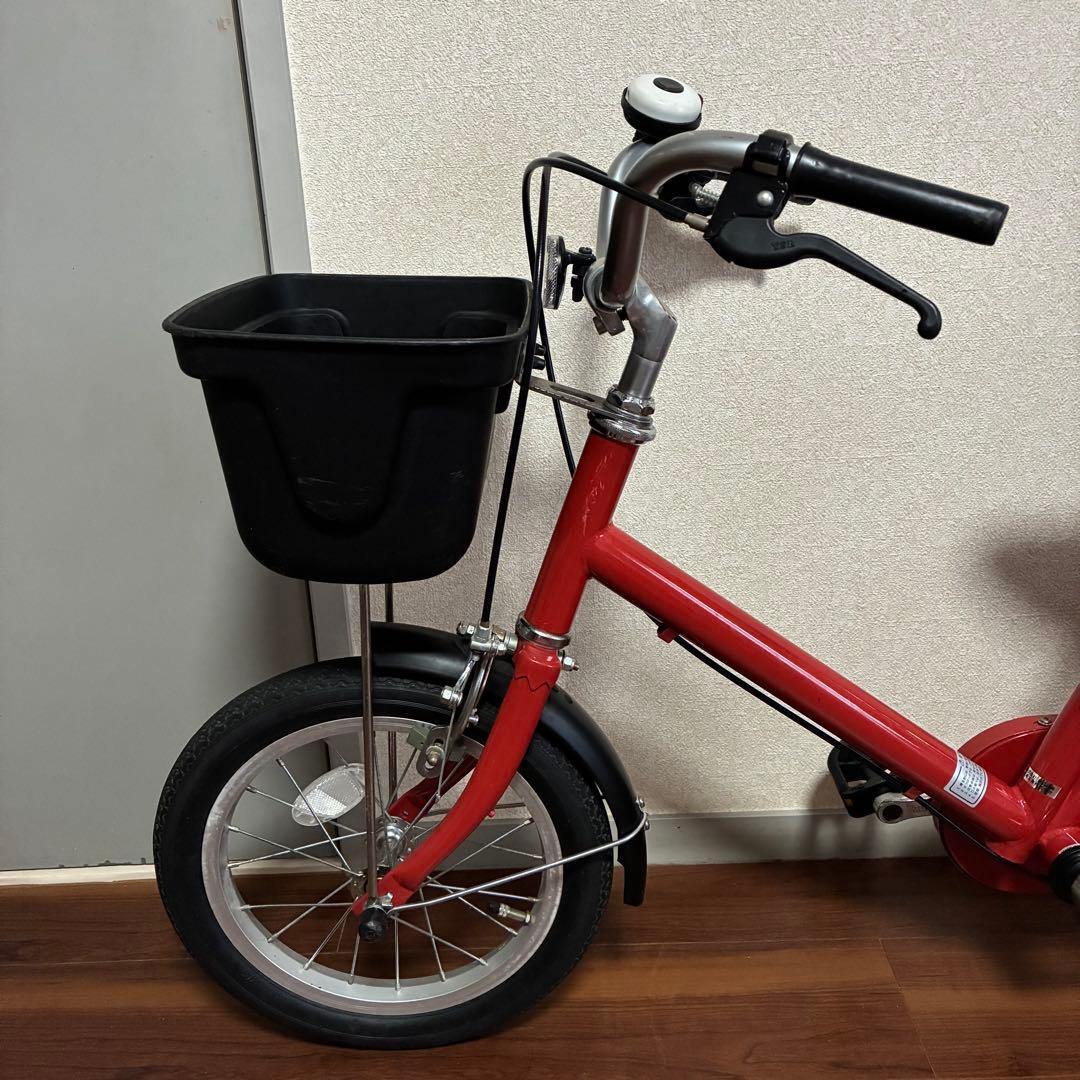 無印良品 16型幼児こども自転車 レッド 押し棒補助輪付 赤 子供用舵取り自転車