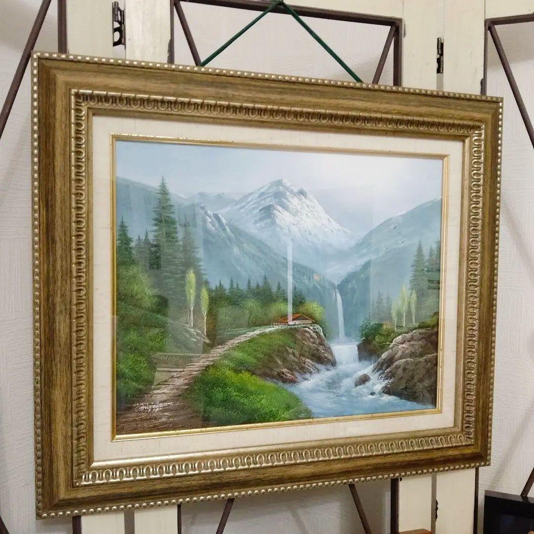 【美品】風景画　油彩画　 アルプス山脈　滝　作者サイン入り　オーダー一点物