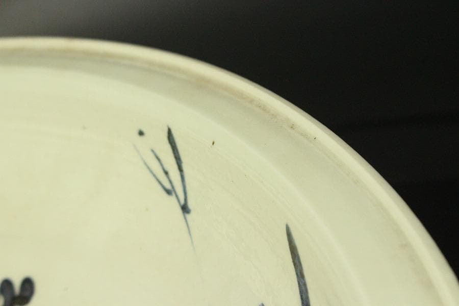 中国美術 青花 染付 竹笹 題詞 盤 φ42.5cm(LC343)