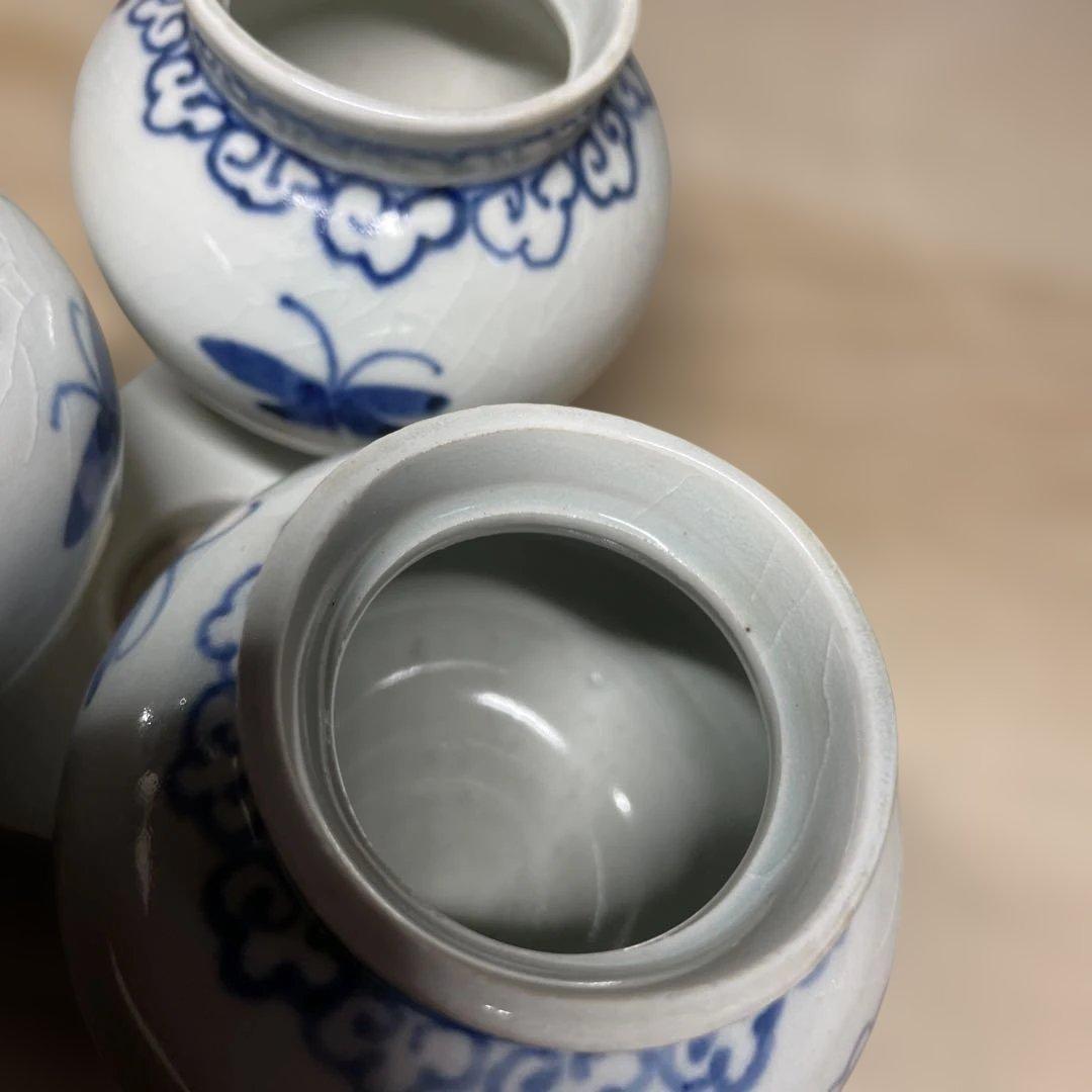 李朝分院染付三連壷　箱付