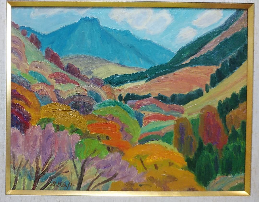 ◆梶進　「箱根の秋 （俵石）」　油彩　F8号 　光風会会員 　師：藤島武二◆