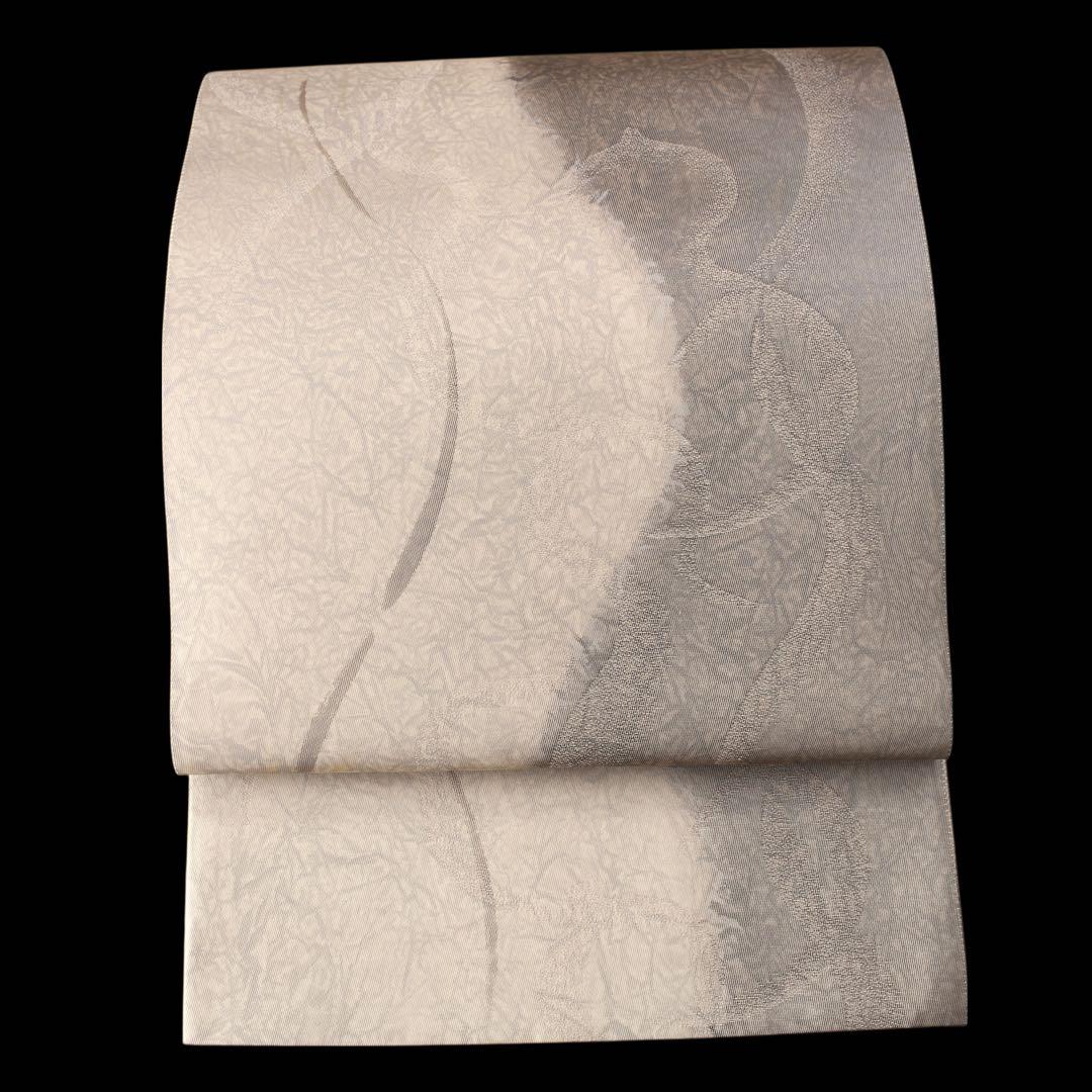 未使用　美品　変わり立涌に瓢箪模様織り出し袋帯　洒落袋帯　ベージュ系　d71