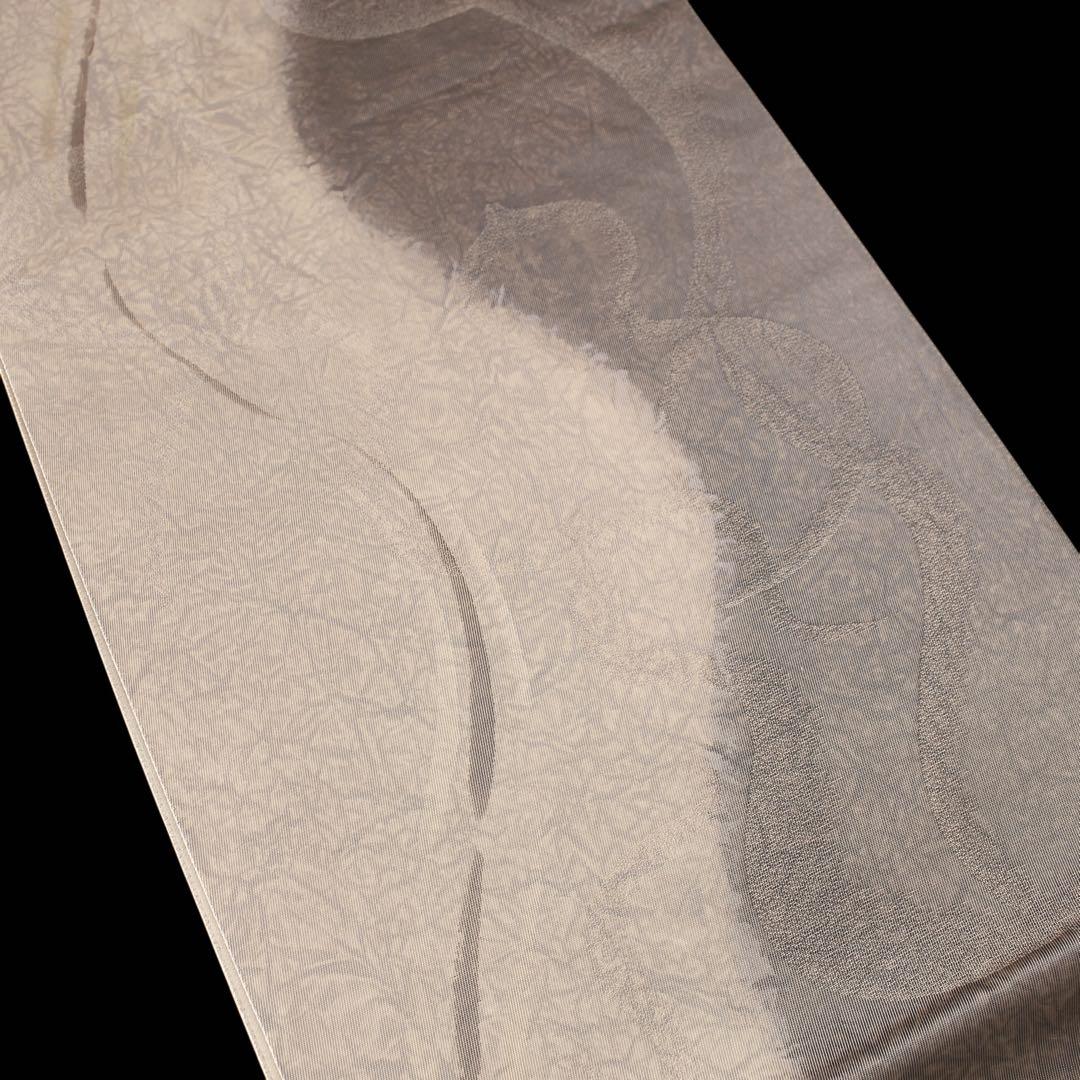 未使用　美品　変わり立涌に瓢箪模様織り出し袋帯　洒落袋帯　ベージュ系　d71