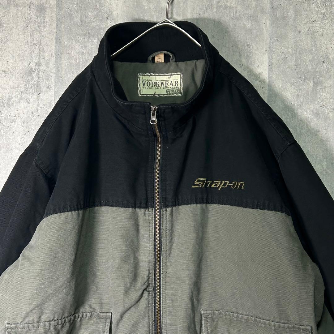 希少 snap on 刺繍ロゴ ブルゾン ワークジャケット 黒 グレー 中綿