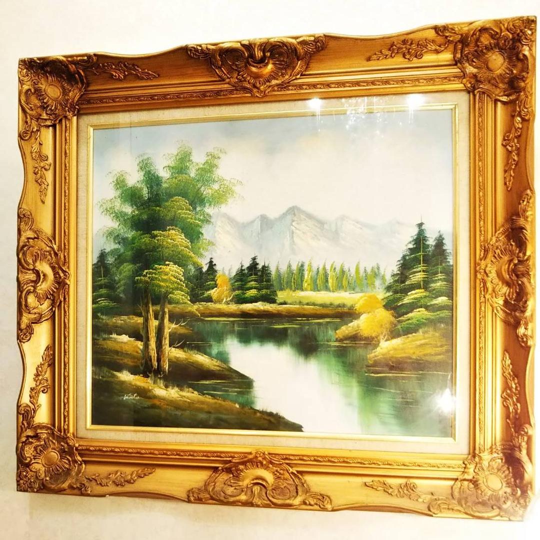 絵画 「美しいアルプス」大自然 風景画 開運 豪華ゴールド額縁 ゴージャス絵画