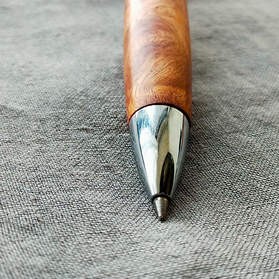 花梨瘤紅白　ハンドメイド　木軸ボールペン　G2　天然木　シルバー